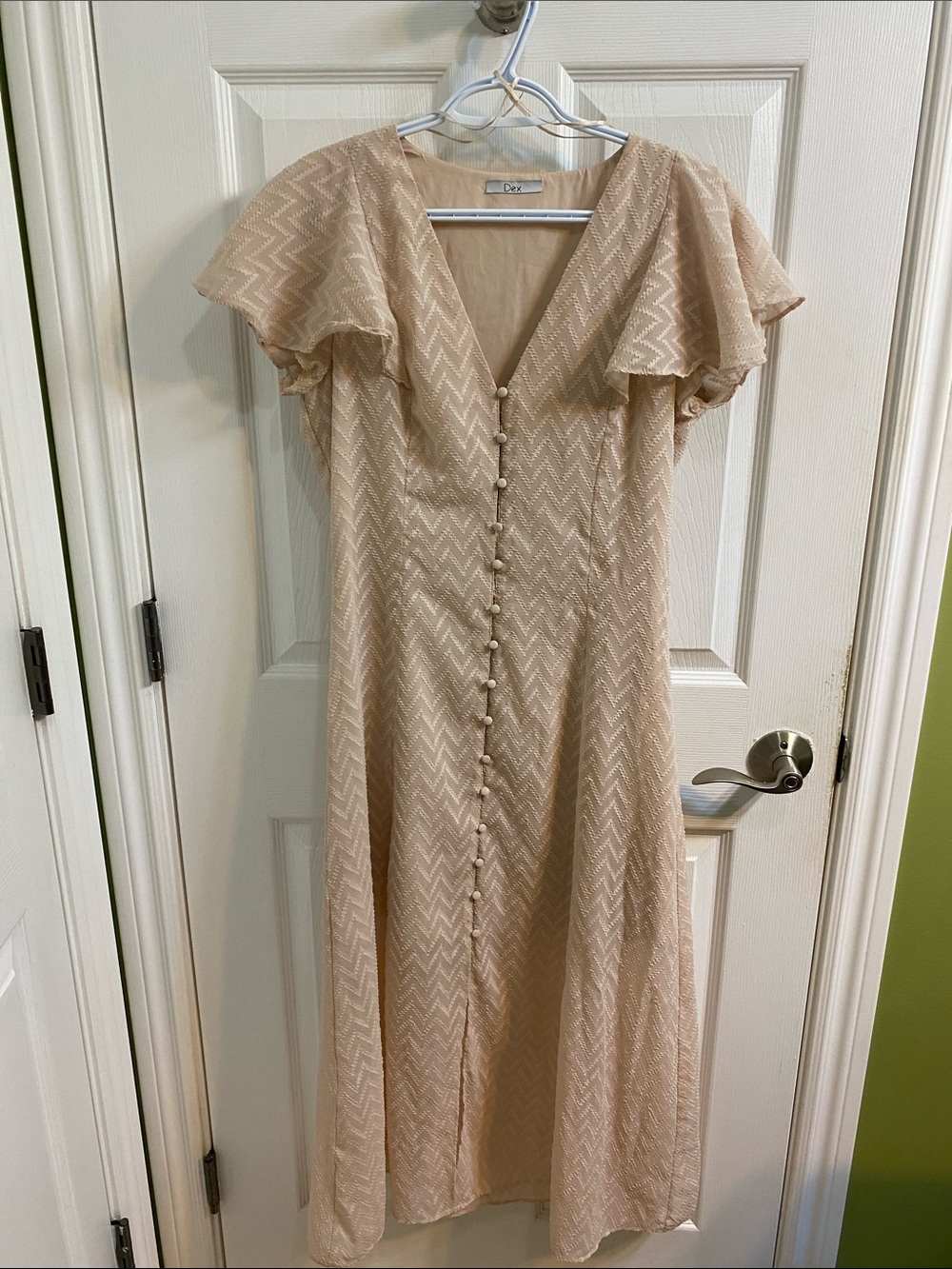 Dex Chevron Princess Flutter Sleeves Light Pink Elegant Button Maxi Dress Medium - Picture 2 of 9
